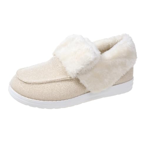 Loafer Damen Gefüttert Winterschuhe Slip On Schuhe Canvas Sneaker Warm Halbschuhe Herbst Winter Boots Schlupfschuhe Damenschuhe Flache Arbeitsschuhe Bootschuhe Freizeitschuhe Walkingschuhe von Generisch