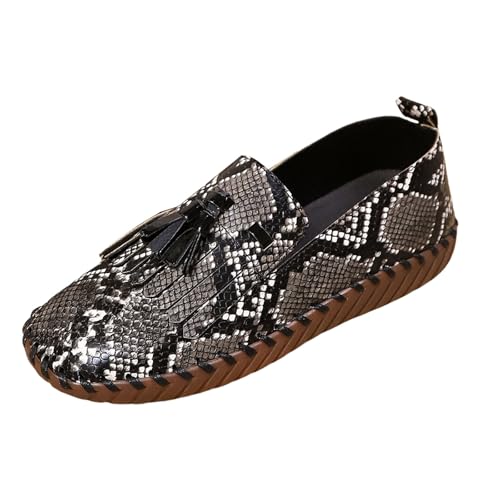 Loafer Damen Halbschuhe Mokassins Slipper Flach Bequeme Elegant Mary Jane Plateau Breite Füße Lederschuhe Atmungsaktive Chunky Loafers Slip On mit Dicker Sohle Walkingschuhe Outdoor von Generisch