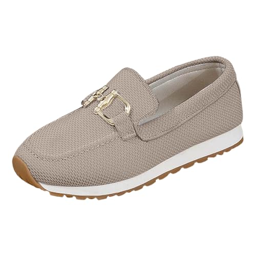 Loafer Damen Halbschuhe Mokassins Slipper Flach Bequeme Elegant Mary Jane Plateau Breite Füße Schwarz Lederschuhe Chunky Loafers Slip On mit Dicker Sohle Freizeitschuhe Casual (Khaki, 41) von Generisch