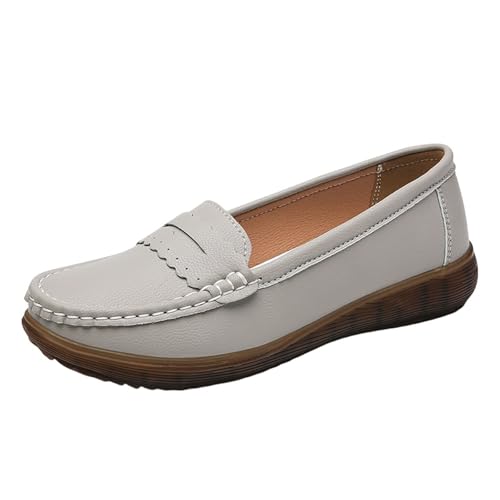 Loafer Damen Mokassin Sommer Atmungsaktiv Leichtgewichts Bequeme Lederschuhe Einfarbig High-Top Weiche Sohle rutschfeste Dämpfung Freizeitschuhe Outdoor Hiking Casual Arbeitsschuhe,34-40 Eu von Generisch