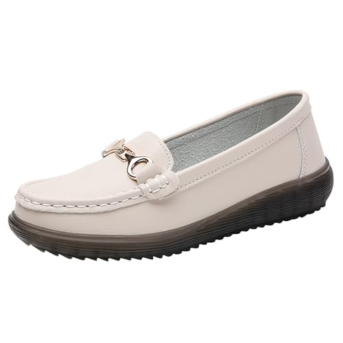 Loafer Damen Mokassins Flach Halbschuhe Lederschuhe Slipper Slip On Mary Jane Freizeitschuhe Bequeme Elegant Casual Classic Walkingschuhe Business-Schuhe Ausgehöhlte (White, 39) von Generisch