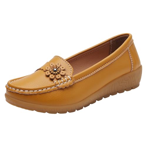 Loafer Damen Mokassins Flach Halbschuhe Lederschuhe Slipper Slip On Mary Jane Freizeitschuhe Bequeme Elegant Casual Classic Walkingschuhe Business-Schuhe Walking (Yellow, 44) von Generisch
