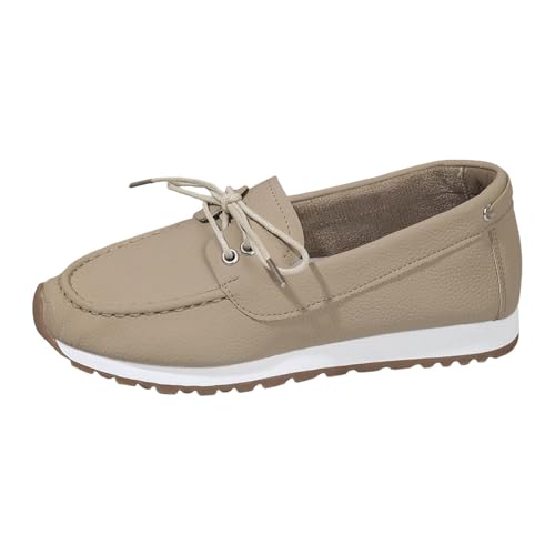 Loafer Damen Mokassins Flach Halbschuhe Lederschuhe Slipper Slip On Mary Jane Freizeitschuhe Bequeme Elegant Casual Classic Walkingschuhe Business-Schuhe mit geschlossener Spitze (Khaki, 39) von Generisch