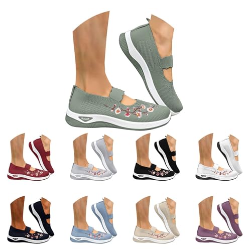 Loafers Flat Damen Bestickte Flache Schuhe Damen Elegant Walkingschuhe Gummisohlen Slip On Hinten Offen Trekkingschuhe Mesh Walkingschuhe Atmungsaktive Joggingschuhe Weichen Laufschuhe Leicht Sneaker von Generisch