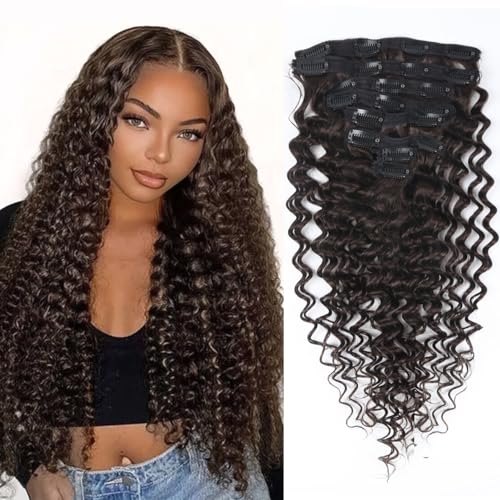 Lockige Clip in Haarverlängerungen Echthaar 120g Tiefe Wellen Clip ins Voller Kopf Brasilianisches Remy Echthaar Für Frauen Dunkelbraun #2 Doppelschuss 8 Stück mit 20 Clips 60cm 24 zoll Lockige Clip in Haarverlängerungen Echthaar 120g Tiefe Wellen Clip ins Voller Kopf Brasilianisches Remy Echthaar Für Frauen Dunkelbraun #2 Doppelschuss 8 Stück mit 20 Clips 60cm 24 zoll von Generisch