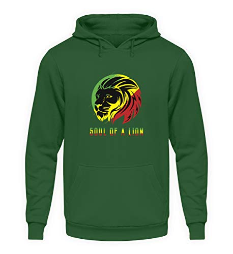 Löwenseele - Löwe König Jamaika Rasta Tier Geschenk Cool Reggae Spruch Geburtstag Afrika - Unisex Kapuzenpullover Hoodie -XXL-Dunkelgrün von Generisch