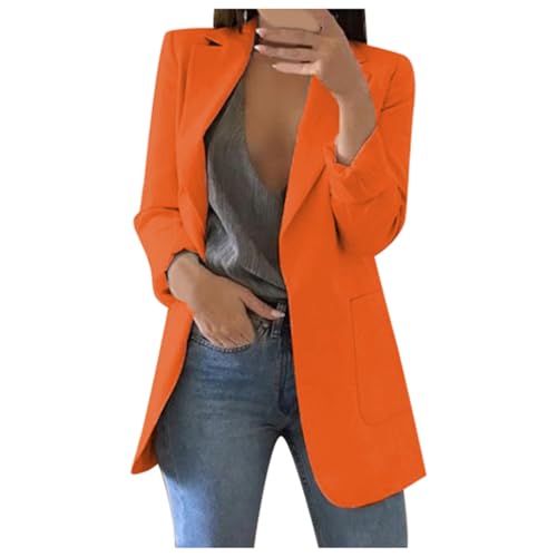 long blazer für damen xxl, Blazer Damen Elegant Langarm Einfarbig Mantel Jacke Revers Geschäft Büro Anzugjacke Lang mit Tasche Sakko Anzug Business Longblazer Frühling Sommer Trenchcoat von Generisch