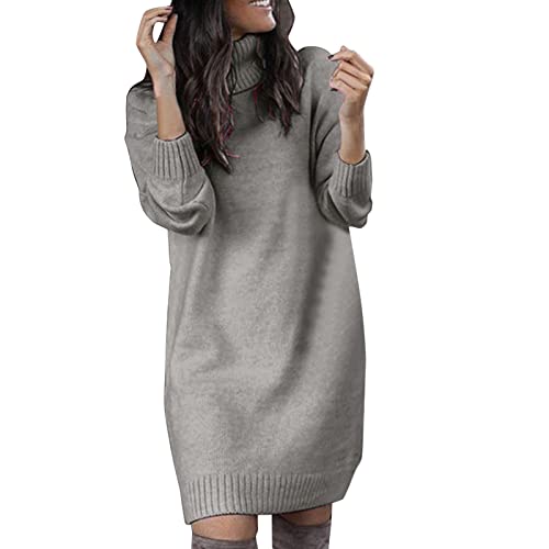 Long Pullover Damen Langarm Pullunder Rollkragen Norweger Longpullover Minikleid Knielang Häkel Strickpullover Bunte Freizeit Wollpullover Pullover Partykleid Strickkleid Damenpullover (N1-Grey, XXL) von Generisch