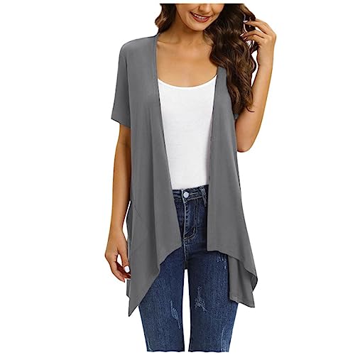 Long Strickjacke Damen Lang Große Größen - Damen Jacke Frühling Elegant Lang Dünne Abschnitt Schalblazerer Kurzarm Cover Up Asymmetrische Strandmantel Temperament Drapiert Übergangsmantel von Generisch
