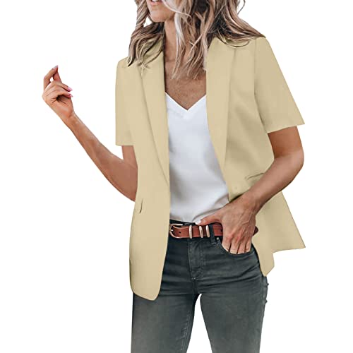 Longblazer Damen Sommer Sportlich Elegant Anzugjacke Jeansblazer Dünne Leicht mit Tasche Offen Vorne Blazer Jacke Sommerblazer Italienische Mode Slim Fit Schulterpolster Große Größen Blazer Trenchcoat von Generisch