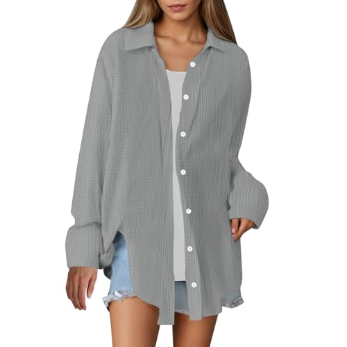 Longbluse Damen Musselin Bluse Leinenhemd Damenmode Oversize Bluse Hemdbluse Lang Langarmshirt Oversize Mode FrüHling Langes Hemd Modern Oberteile Long Shirt Elegant Hemd Bluse Locker Tuniken von Generisch