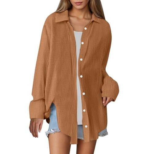 Longbluse Damen Musselin Bluse Leinenhemd Damenmode Oversize Bluse Hemdbluse Lang Langarmshirt Oversize Mode FrüHling Langes Hemd Modern Oberteile Long Shirt Elegant Hemd Bluse Locker Tuniken von Generisch
