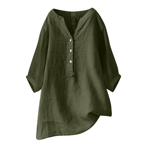 Longbluse Damen Sommer 2025 Button-Down Bluse Übergröße Musselin Bluse Damen Leinenbluse Atmungsaktive Tops Große Größen Asymmetrische Tunika Herbst Lose Lässige Langarmshirts von Generisch