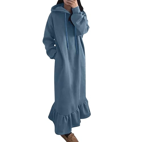 Longpullover für Damen Lang Langarm Pulloverkleid Sweatkleid Casual Lässiges mit Kapuze Winterkleid Hoodie Kleid Große Größen Elegant Herbstkleid Weich Einfarbig Kapuzenpullover Pullover Kleid von Generisch