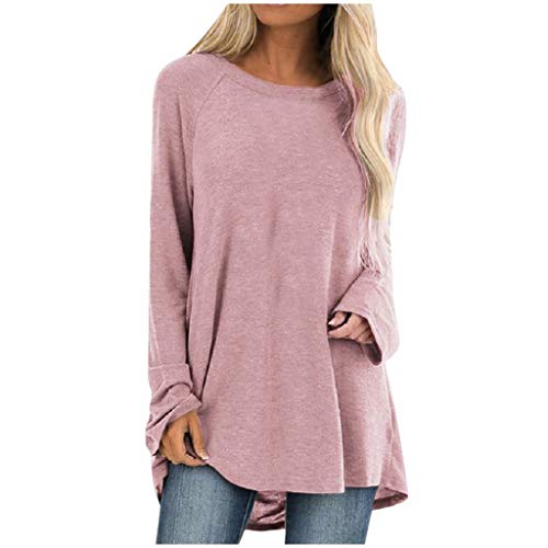 Generisch Longshirt Damen Langarm Oversize Basic Langarmshirt Pullover Tunika Rundhalsausschnitt V-Ausschnitt Oberteil Lässige Einfarbig Tops Frühjahr Sommer Baumwolle Blusen von Generisch