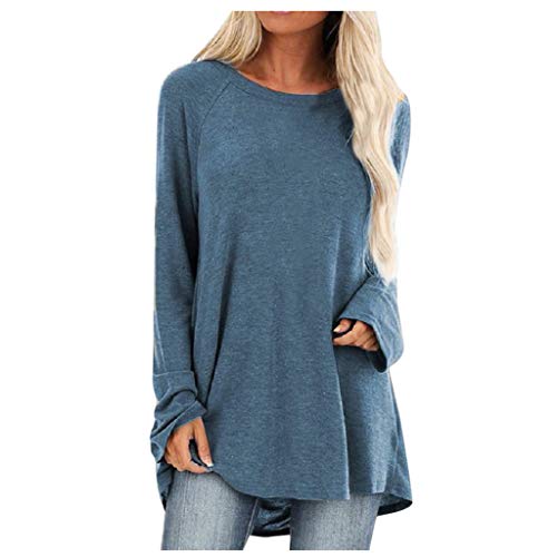 Generisch Longshirt Damen Langarm Oversize Basic Langarmshirt Pullover Tunika Rundhalsausschnitt V-Ausschnitt Oberteil Lässige Einfarbig Tops Frühjahr Sommer Baumwolle Blusen Longsleeve von Generisch