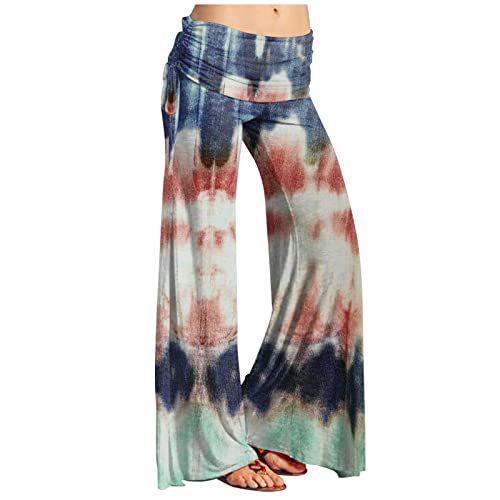 Loose Fit Hose Damen,Cargohosen Damenmode Gestreifte Print Casual Flared Drawstring Trousers Weite Hosenbeine Yogahose Damen Knielange Hosen Mit Viele Taschen Festival Outfit (Dunkelblau,S) von Generisch