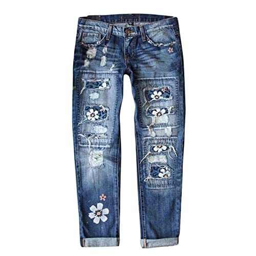 Loose Jeans Damen Jeans Damen Dunkelblau Siebenachtel Jeans Damen Jeans Bootcut Modische Jeans für Damen Graue Jeans Jeanshose 44 Baggy Jeans Dunkelblau Jeanshosen Hohe Leibhöhe Ripped Jeans Damen 5 von Generisch