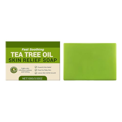 Loravey Relief Seifenstück, Tea Tree Oil Soap mit Pflanzliche Formel, Geruchskontrolle & tägliche erfrischende Reinigung, Sanftes Peeling für Männer & Frauen, Seifenstück für Gesicht & Körper 100g von Generisch