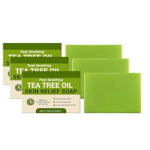 Loravey Relief Seifenstück, Tea Tree Oil Soap mit Pflanzliche Formel, Geruchskontrolle & tägliche erfrischende Reinigung, Sanftes Peeling für Männer & Frauen, Seifenstück für Gesicht & Körper 100g von Generisch