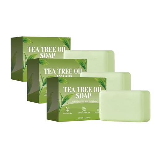 Loravey Relief Soap Bar, Pflanzliche Formel- Tea Tree Oil Soap, Geruchskontrolle und tägliche erfrischende Reinigung, Sanftes Peeling für Männer und Frauen, Seifenstück für Gesicht und Körper 100g von Generisch