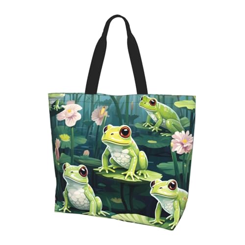 Lotus Frog Tote Bag Damen Schulterhandtaschen Sommer Pool Einkaufstaschen Wasserabweisend Große Handtasche mit Innentasche für Arbeit Reise Schule von Generisch