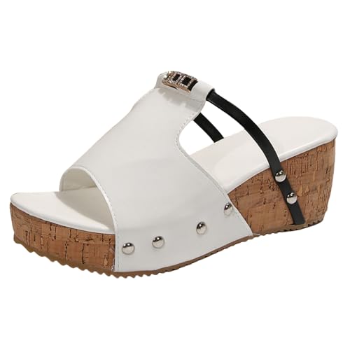 Low RiemchenHausschuhe mit Keilabsatz Keilsandale Weiche Fussbett Peeptoe Flipflop Elegante modische Frauen Latschen Never Netter Rutschfeste Kork Badelatschen Bequeme Aushöhlen Freizeit Schuhe von Generisch