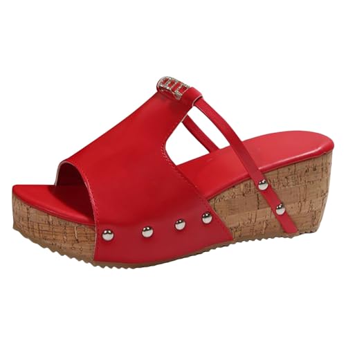 Low RiemchenHausschuhe mit Keilabsatz Keilsandale Weiche Fussbett Peeptoe Flipflop Elegante modische Frauen Latschen Never Netter Rutschfeste Kork Badelatschen Bequeme Aushöhlen Freizeit Schuhe von Generisch