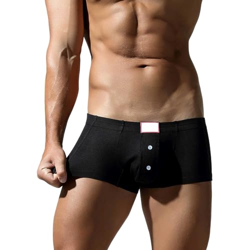 Low Rise Boxershorts Herren Sexy Elasthische Trunks Hipster Boxerbriefs Design Dessous Unterwäsche Stretch Atmungsaktive Unterhose Mit Eingriff Männergeschenke Knöpfen Unterhosen von Generisch