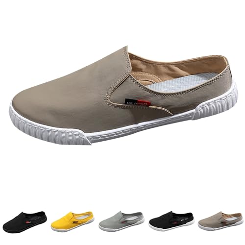 Low-Top-Sneaker für Herren, Slipper, lässig, Leinen, bequem, weiche Sohle, flache Schuhe, Schnürschuhe, leicht, Walking, Laufschuhe, klassisch, rutschfest, Board-Sneaker, Pumps, khaki, 41 1/3 EU von Generisch