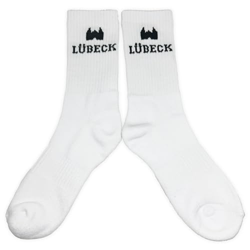 Lübeck Socken - Sportsocken mit Holstentor - unisex/weiß (DE/NL/SE/PL, Numerisch, 41, 46, Regular, Regular, Weiß) von Generisch