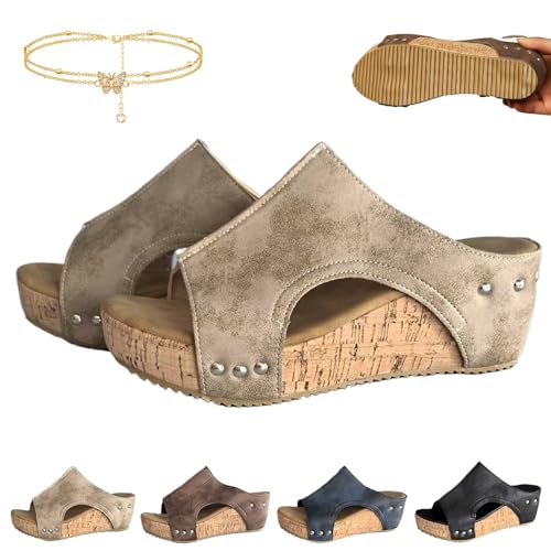 Lumim Kork-Wedges & Plateau-Sandalen, Damen-Sandalen mit Dicker Sohle, bequemem Leder, rutschfestem Keilabsatz(Beige,40 EU) von Generisch