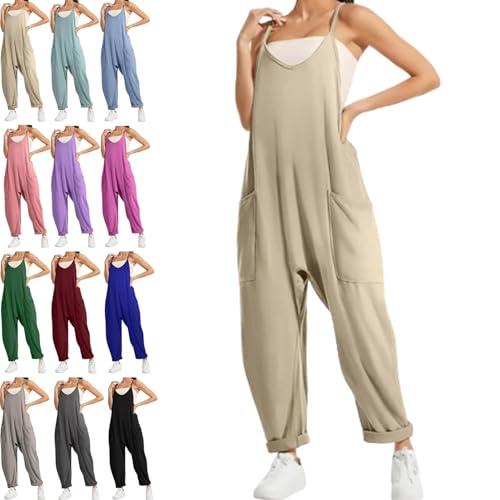 Lunetta Umstands-Jumpsuit Übergroßer Jumpsuit Mutterschaft Ärmellose Spaghettiträger Jumpsuits mit Taschen, beige, M von Generisch