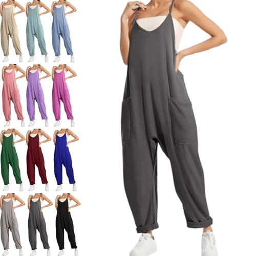 Lunetta Umstands-Jumpsuit Übergroßer Jumpsuit Mutterschaft Ärmellose Spaghettiträger Jumpsuits mit Taschen, dunkelgrau, XL von Generisch