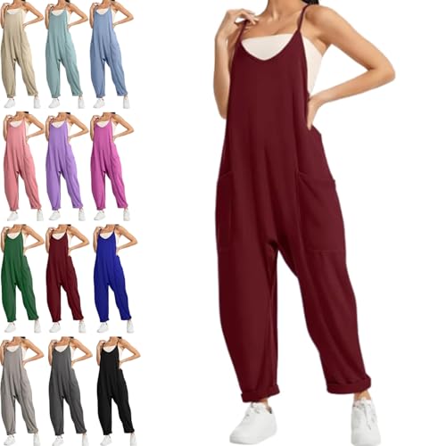 Lunetta Umstands-Jumpsuit Übergroßer Jumpsuit Mutterschaft Ärmellose Spaghettiträger Jumpsuits mit Taschen, dunkelrot, M von Generisch