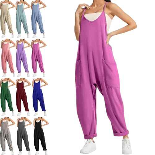 Lunetta Umstands-Jumpsuit Übergroßer Jumpsuit Mutterschaft Ärmellose Spaghettiträger Jumpsuits mit Taschen, dunkelviolett, M von Generisch