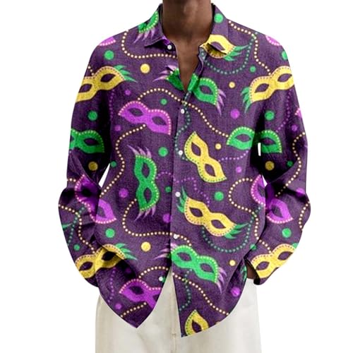 Lustig Herrenhemden Langarm Hawaii Hemd Herren Brillen Masken Hemden für Männer Freizeithemden Hawaii Hemd Modische Button Down Männer Faschingshemd Karneval Hemd (05Violett, XL) von Generisch