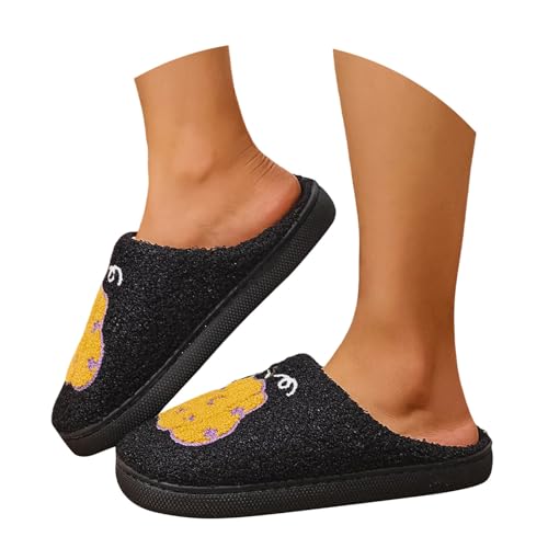 Lustig Printed Halloween Hausschuhe Damen Plüsch Gästepantoffeln Filzpantoffeln Damen Winter Geschlossen rutschfest Warm Flauschige Hauspantoffeln Kuschel Slippers Weite Orthopädische Hausschuhe von Generisch