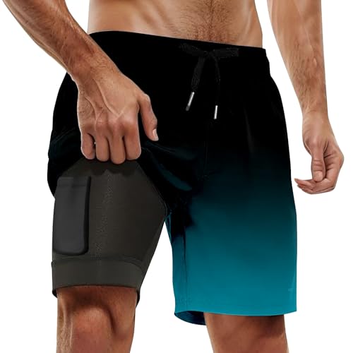 Lustige Badehose Herren Herren Casual Fashion Sports Beach Plus Size Gradient Printed Double Layer Beach Pants Protest Herren Fleece (Sky Blue, XXXXL) von Generisch