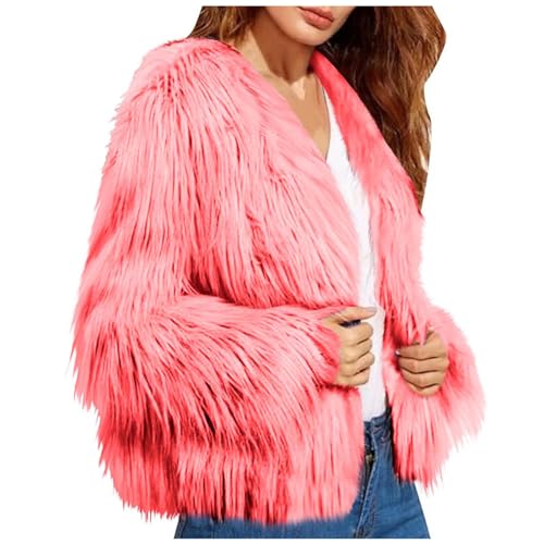 Lustige Geschenke Pelzmantel Damen Kurz Kunstfell Winterjacke Verdickte Einfarbig Felljacke Thermal Pelzjacke Cardigan Kunstpelz Wintermantel Langarm Fellmantel Winter Plüschjacke Faux Fur von Generisch