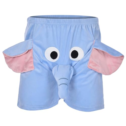 Lustige Pyjamahose Herren Kurz Pyjama Shorts Damen Elefanten Unterhose mit Rüssel Schlafanzughose Weich Flanell Elefantenhose Neuheits-Shorts Geschenke für Männer Frauen Sleephose Herren Kurze Hose von Generisch