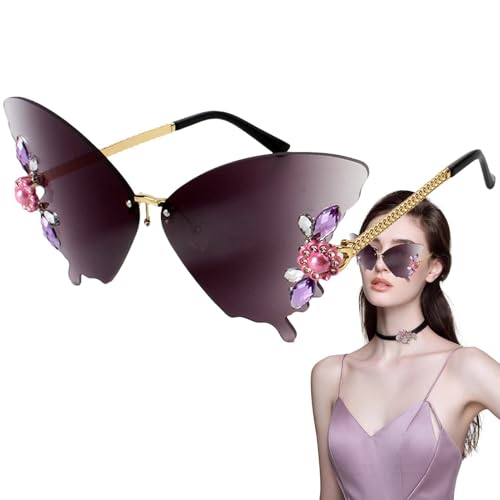 Lustige Rahmenlose, Hohle Sonnenbrille in Schmetterlingsform, Neuartige Farbige Brillengläser mit UV Schutz für Den Sommer, für Damen Zum Angeln, Autofahren, für Outdoor Sport und Jagen von Generisch