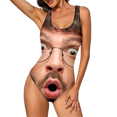Lustiger Monokini Damen mit Benutzerdefiniertem Gesicht Personalisierte Badeanzüge Einteiler Für Frau Freundin Sommerurlaub Geschenk Strand Party, S-XXL von Generisch