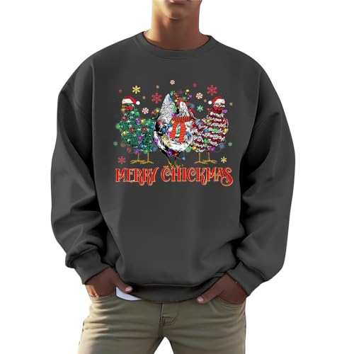 Lustiger Weihnachtspullover Herren Sweatshirt Weihnachten Huhn Printed Pulli Für Männer Lockere Passform Langarmshirt Merry Christmas Sweatjacke Sweater Jumper Pulli von Generisch