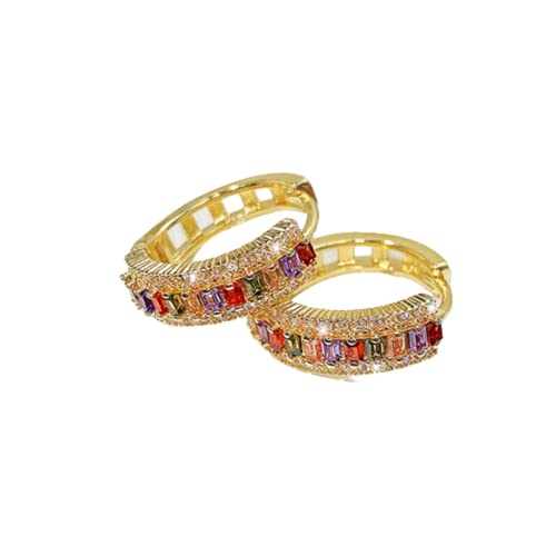 Luxuriöse, zarte Damen-Creolen mit Regenbogen-Kristallen, ästhetisches weibliches Ohr-Accessoire für Party, goldfarbener Schmuck, Haltbarkeit von Generisch