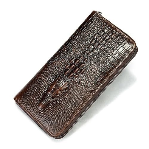 Luxuriöse Herren Geldbörse aus Leder mit Krokodilprägung, Reißverschluss, Braun von Generisch