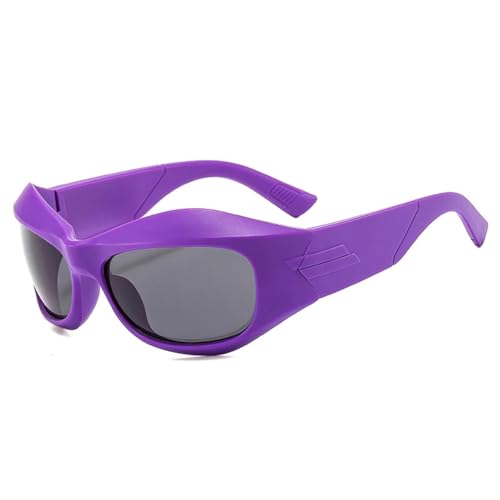 Luxuriöse Hip-Hop-Sonnenbrille für Damen und Herren, übergroße Brille, Outdoor, Sport, Radfahren, UV400, lila grau, Einheitsgröße von Generisch