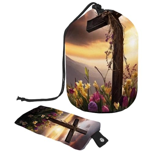 Luxuriöse große wasserdichte Make-up-Tasche für Damen, stilvoll und funktional für Reisen und Zuhause, Ostern schwarzes Kreuz, mehrfarbig, 9.9x6.9in/25.2x17.6cm;6x3.5in/15.2x8.8cm von Generisch