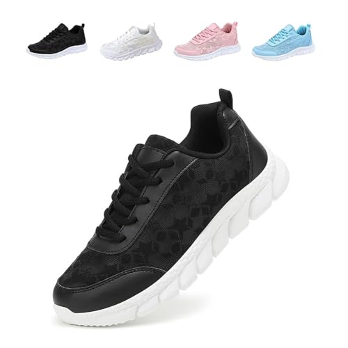 Luxuriöse orthopädische Damen-Sneaker, Spitzendruck, hohl, atmungsaktiv, Netz-Schuhe, niedrig geschnitten, bequeme Damen-Wanderschuhe, Schwarz , 41 EU von Generisch