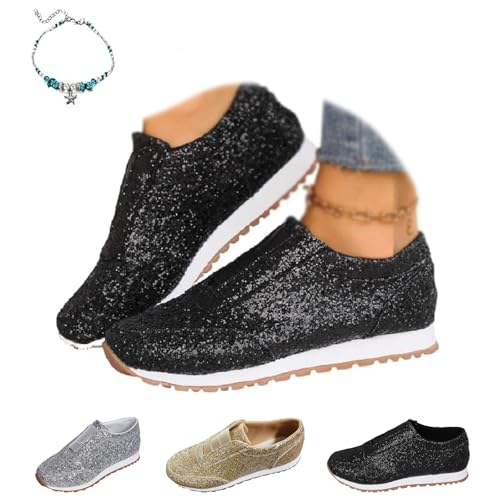 Luxuriöse orthopädische Damen-Sneaker, modische Glitzer-Sneaker für Damen, zum Hineinschlüpfen, leichte Tennis- und Wanderschuhe, Schwarz , 38 EU Luxuriöse orthopädische Damen-Sneaker, modische Glitzer-Sneaker für Damen, zum Hineinschlüpfen, leichte Tennis- und Wanderschuhe, Schwarz , 38 EU von Generisch